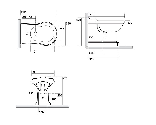 Биде приставное Kerasan Retro 102201 с 1 отверстием под смеситель