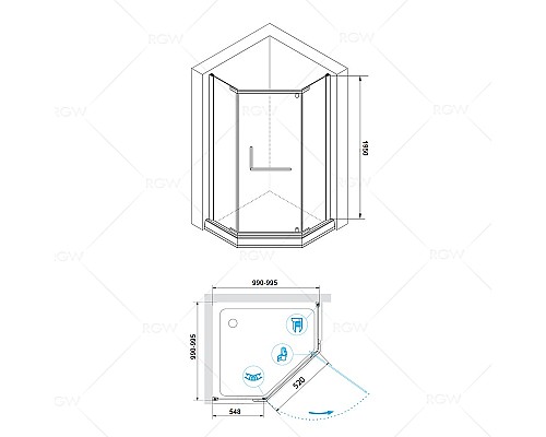 Душевой уголок RGW Hotel HO-081 100х100 350608100-21 профиль Хром стекло матовое-сатинат