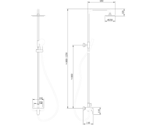 Душевая система Abber Weiss Insel AF8020B Черная матовая