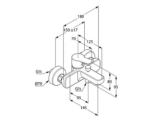 Однорычажный смеситель для ванны и душа Kludi Pure&Easy 376819165