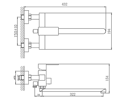 Смеситель для ванны Haiba HB22803 универсальный Нержавеющая сталь