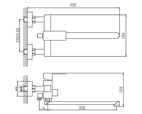 Смеситель для ванны Haiba HB22803 универсальный Нержавеющая сталь