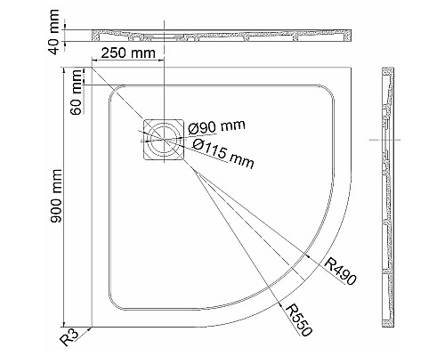 Душевой поддон из искусственного камня WasserKRAFT Dinkel 90х90 58T01 Белый глянец