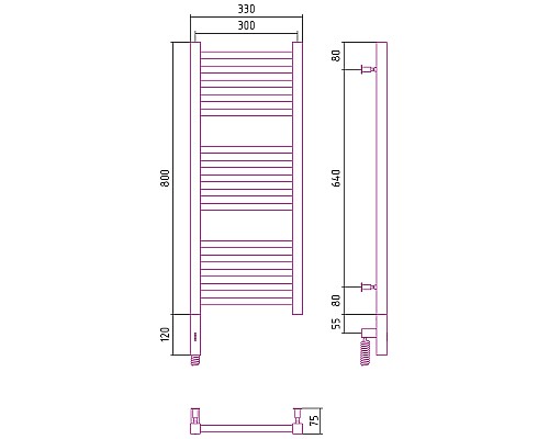 Полотенцесушитель электрический 800х300 МЭМ левый Сунержа Модус 3.0 00-5700-8030