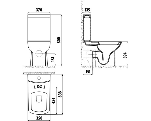 Унитаз компакт Creavit Lara LR360-11SM00E-0000 Черный матовый без бачка и сиденья
