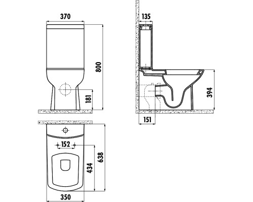 Унитаз компакт Creavit Lara LR360-11SM00E-0000 Черный матовый без бачка и сиденья