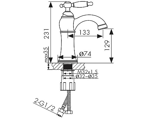 Смеситель для раковины Kaiser Retro 31411 Золото Белый