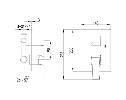 Смеситель Lemark Unit LM4527C для ванны и душа, встраиваемый