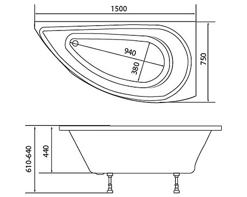 Акриловая ванна 1MarKa Piccolo 150x75 L 01пк1770л
