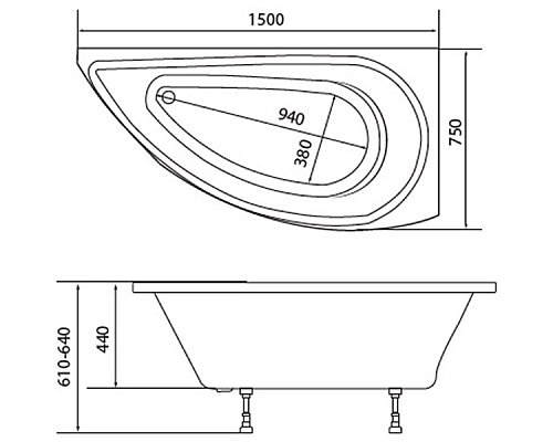 Акриловая ванна 1MarKa Piccolo 150x75 L 01пк1770л