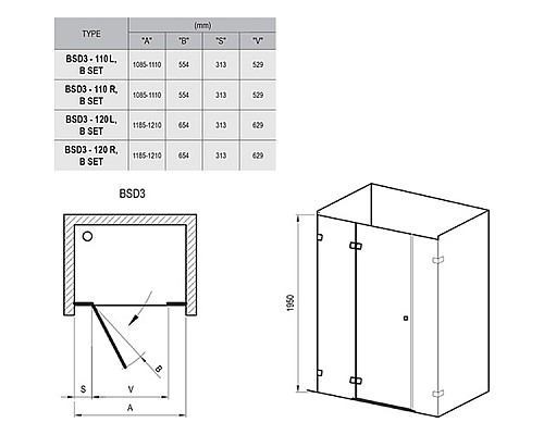 Душевая дверь Ravak Brilliant BSD3-120 R 0UPG0A00Z1 профиль Хром стекло Transparent
