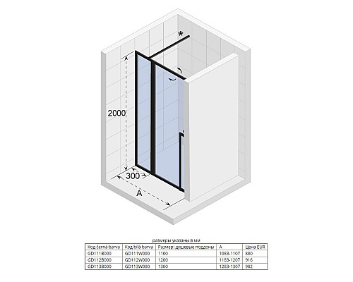 Душевая дверь Riho Lucid GD104 110 G005004121 (GD111B000) Черный