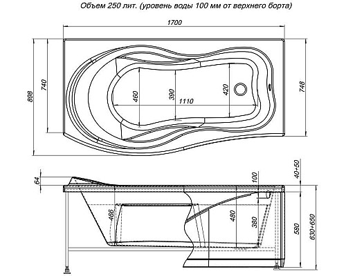Фронтальная панель для ванны Aquanet Borneo 170 L 164619