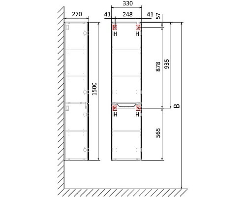 Шкаф пенал Jorno Slide 33 Sli.04.150/P/A подвесной Антрацит