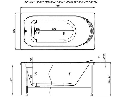 Акриловая ванна Aquanet Nord 140x70 170193