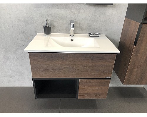Тумба с раковиной Comforty Франкфурт 75 00004150531 подвесная Дуб шоколадно-коричневый