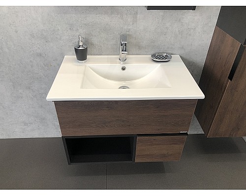 Тумба с раковиной Comforty Франкфурт 75 00004150531 подвесная Дуб шоколадно-коричневый