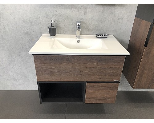 Тумба с раковиной Comforty Франкфурт 75 00004150531 подвесная Дуб шоколадно-коричневый