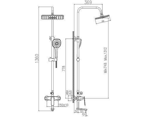 Душевая система Haiba HB24548-7 Черный Хром Душевая система Haiba HB24548-7 Черный Хром