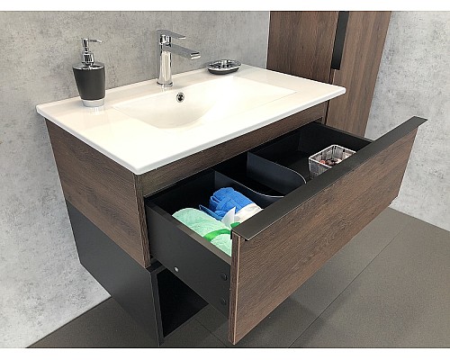 Тумба с раковиной Comforty Франкфурт 75 00004150531 подвесная Дуб шоколадно-коричневый