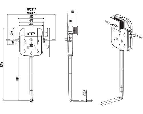 Смывной бачок Creavit GR5006.01 для чаши Генуя без клавиши смыва