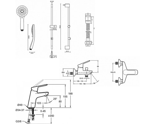 Комплект смесителей Jacob Delafon Lucien E20850RU-CP Хром