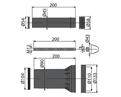 Впускной/выпускной патрубок для унитаза Alcaplast M900 Черный
