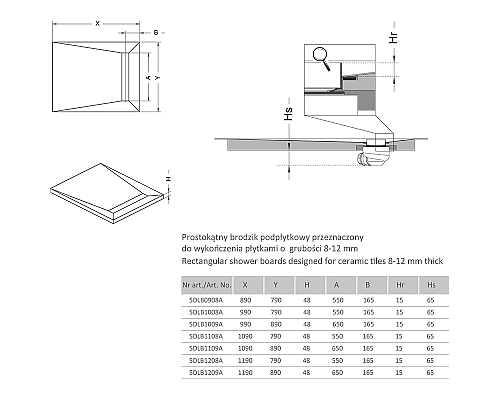 Душевая плита Radaway RadаDrain 99x79 5DLB1008A/5R055B с решеткой под плитку Basic