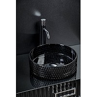 Раковина чаша круглая хрустальная черная 39x12см