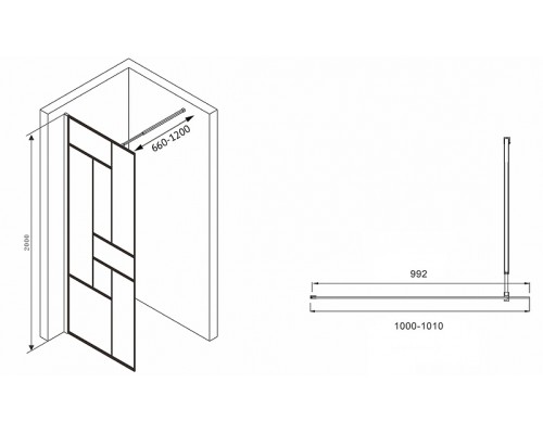 Душевая перегородка Abber Immer Offen 100 AG63100B8 профиль Черный стекло прозрачное