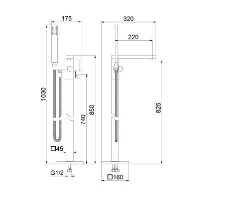 Напольный смеситель для ванны Fiore Kube 100NN8554 черный