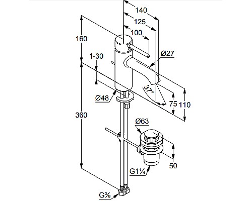 Смеситель для раковины Kludi Bozz 382663976 Черный матовый