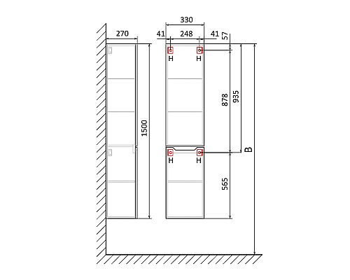 Шкаф пенал Jorno Slide 33 Sli.04.150/P/W подвесной Белый