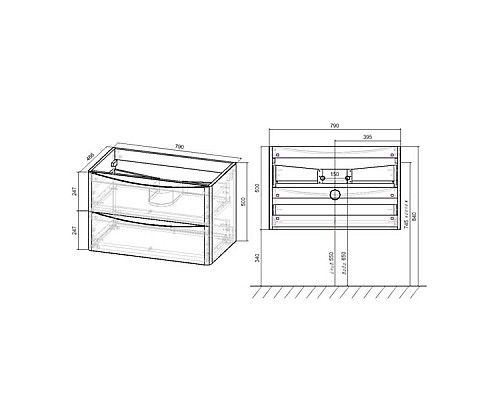 Тумба под раковину Vincea Paola 80 VMC-2P800VO подвесная V.Oak