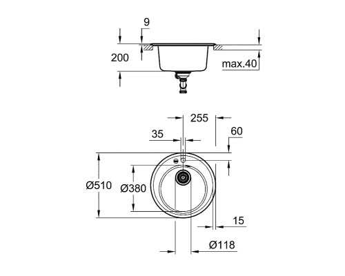 Кухонная мойка Grohe K200 51 Черный гранит