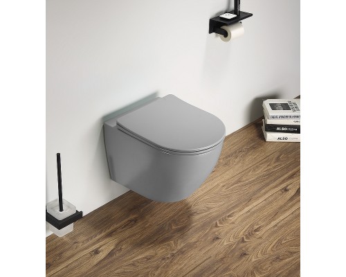 Унитаз CeramaLux 2197MH подвесной Светло-серый матовый с сиденьем Микролифт