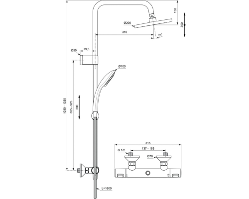 Душевая система Ideal Standard Ceratherm T25 A7701AA с термостатом Хром