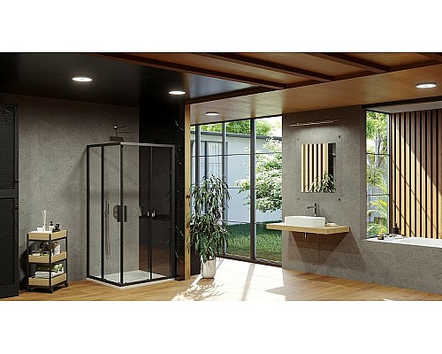 Душевой уголок Ravak Blix BLSRV2-90 90x90 X1LM70300Z1 профиль Черный стекло Transparent