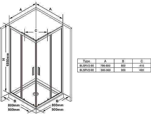 Душевой уголок Ravak Blix BLSRV2-90 90x90 X1LM70300Z1 профиль Черный стекло Transparent