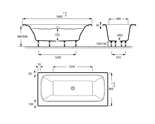 Прямоугольная ванна Jacob Delafon из материала Flight 190 х 90 см E6D033RU00