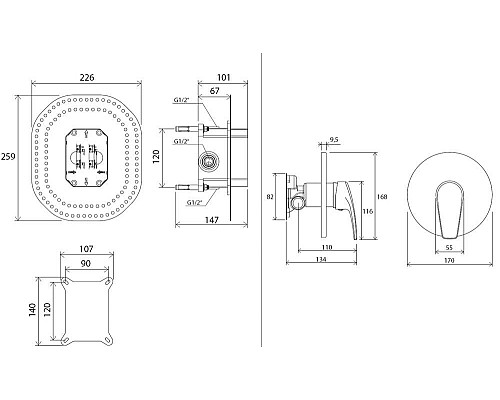 Смеситель скрытого монтажа без переключателя Ravak Neo X070044