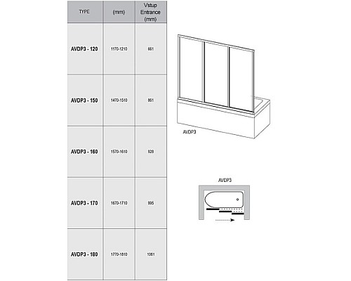 Шторка для ванны Ravak AVDP3 40VY0102ZG 180 белая grape