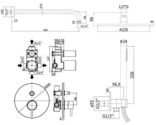 Душевая система Paffoni Light KITLIG015NO Черная матовая