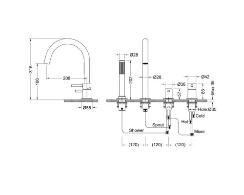 Смеситель на борт ванны Timo Saona 2320/03Y Черный