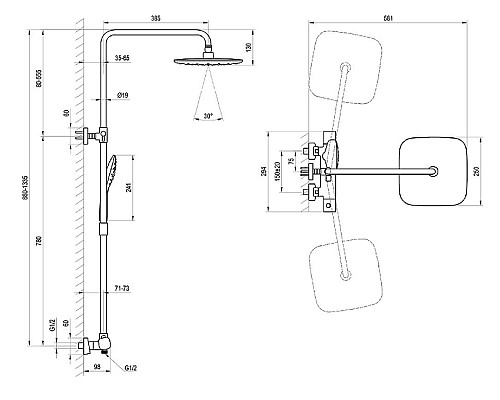 Душевая система Ravak 10° Free X070160 с термостатом Черная матовая