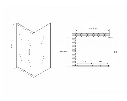 Душевой уголок Abber Sonnenstrand 100x80 профиль Хром стекло прозрачное