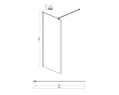 Душевая перегородка Ambassador Walk-in 70х200 15034130 Хром с матовой линией