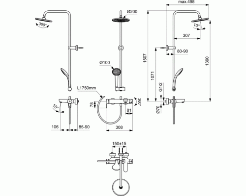 Душевая система Ideal Standard Cerafine Model O BC749AA Хром
