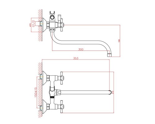Смеситель для ванны Cron CN22142-8 Хром