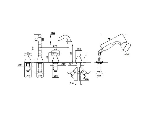 Смеситель на борт ванны Migliore Princeton 19385 Медь